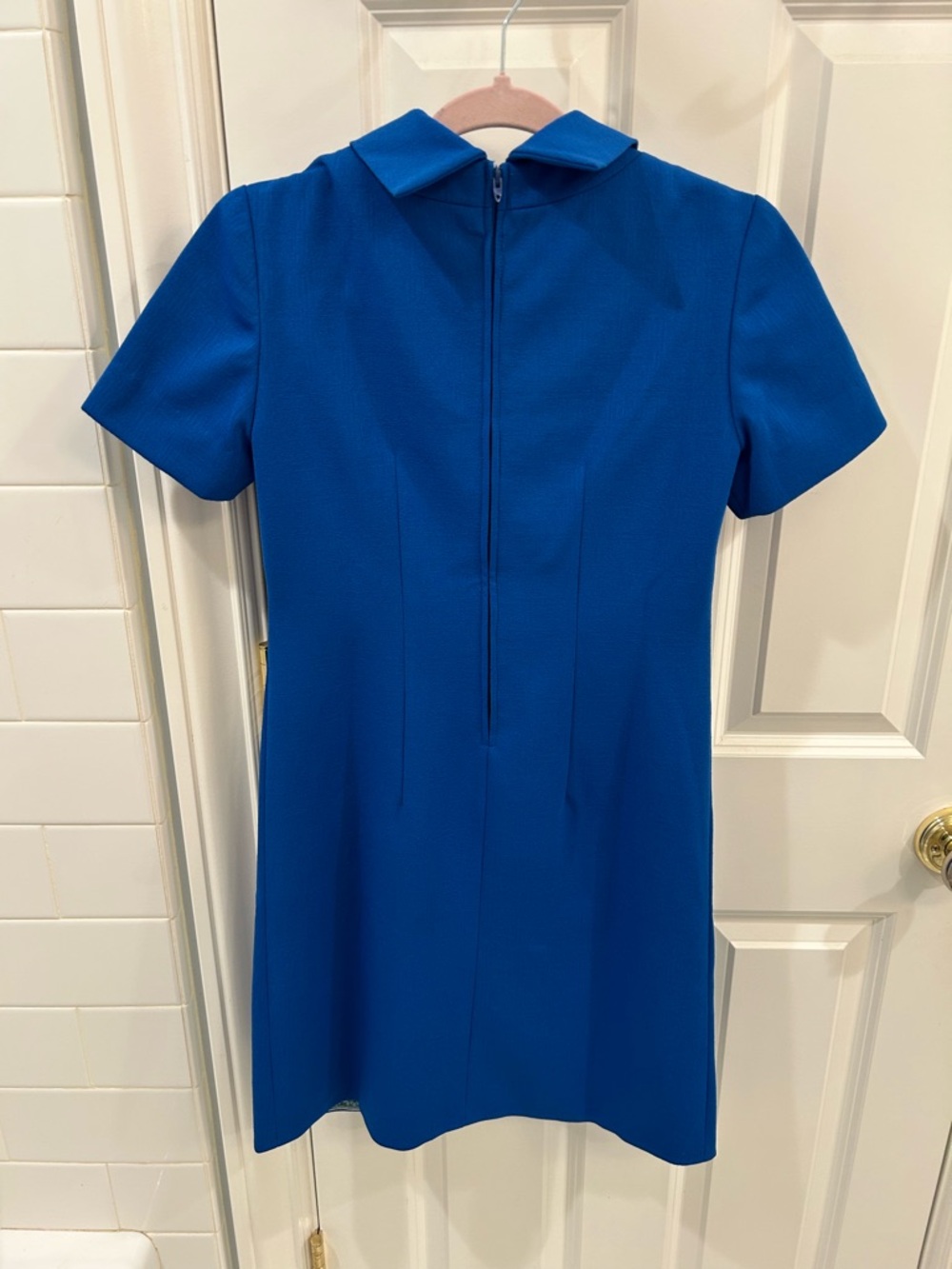 60s Vintage Textured Blue Mini Dress  Flight Attendant Mod Peter Pan Collar S - Picture 6 of 10